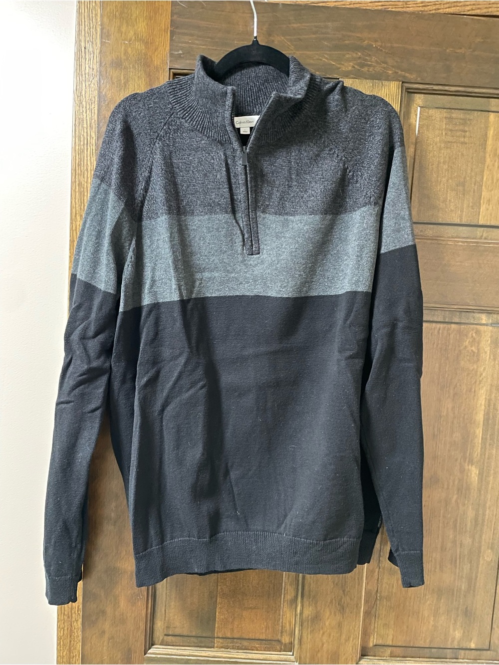 Calvin Klein Men’s Zip-Up Sweater - Black & Gray Stripe